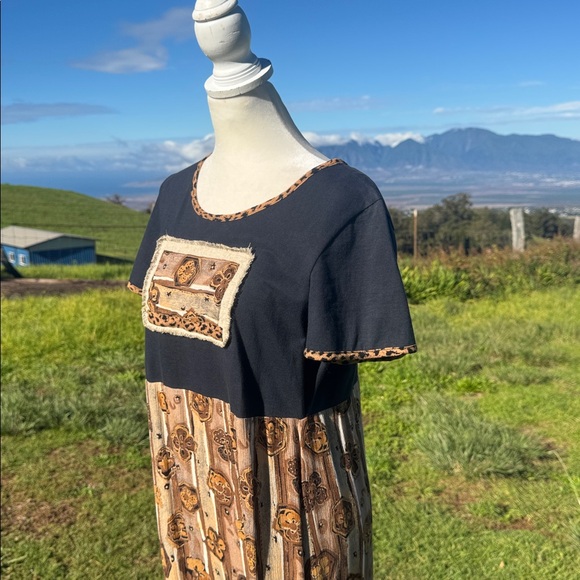 Vintage 90s Lauren Michele black animal print short sleeve pencil Maxi dress - Picture 3 of 8